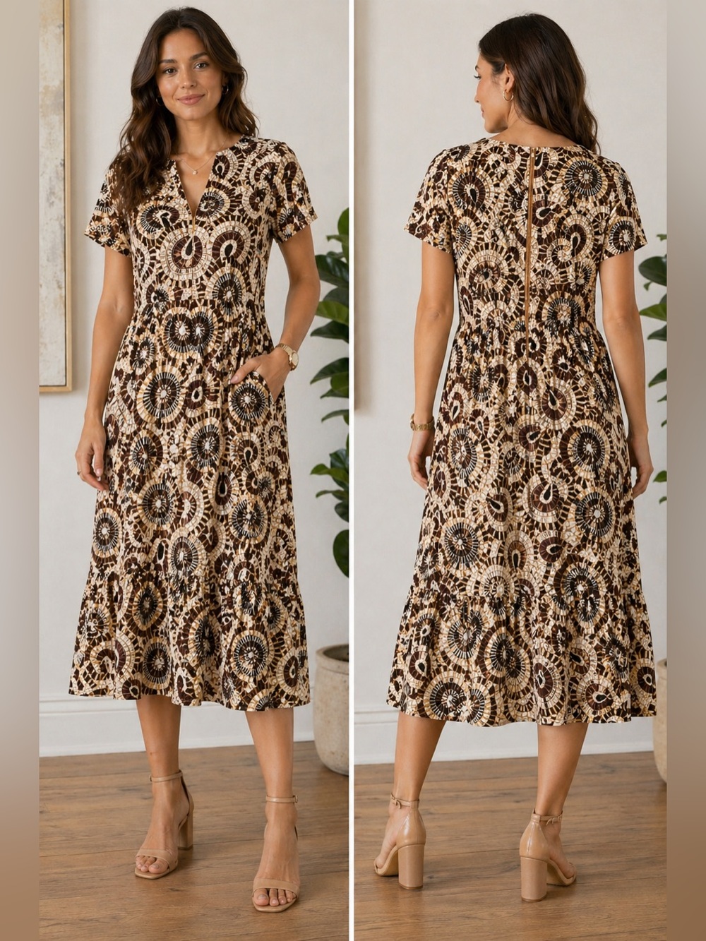 Marie Oliver NWOT Abstract Print Zip Front Midi Dress Size Small